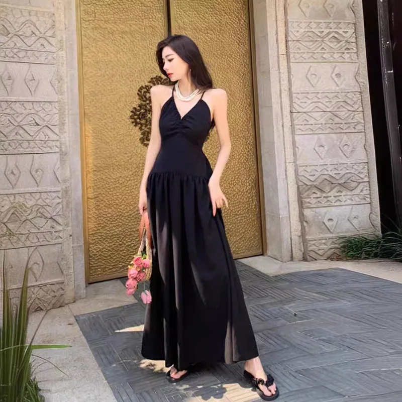 Summer Sexy Black V-neck Sleeveless Backless Maxi Dress Y2k Elegant Evening Dresses French Lady High Street Long Dresses 원피스
Summer Sexy Black V-neck Sleeveless Backless Maxi Dress Y2k Elegant Evening Dresses French Lady High Street Long Dresses 원피스