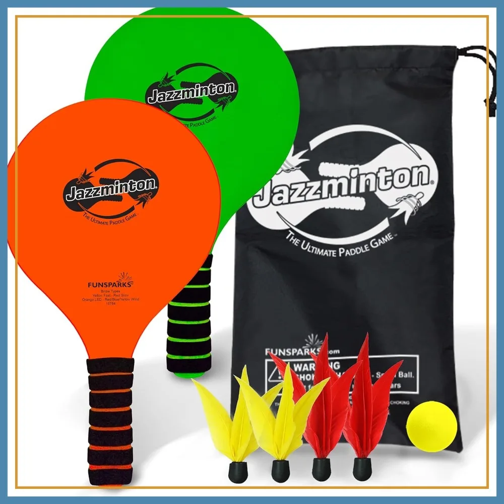 Jazzminton Paddle Ball Set - 2 Wooden Racquets, 4 Shuttlecocks, 1 Ball, Carry Bag - Beach, Lawn, Backyard Fun
Jazzminton Paddle Ball Set - 2 Wooden Racquets, 4 Shuttlecocks, 1 Ball, Carry Bag - Beach, Lawn, Backyard Fun