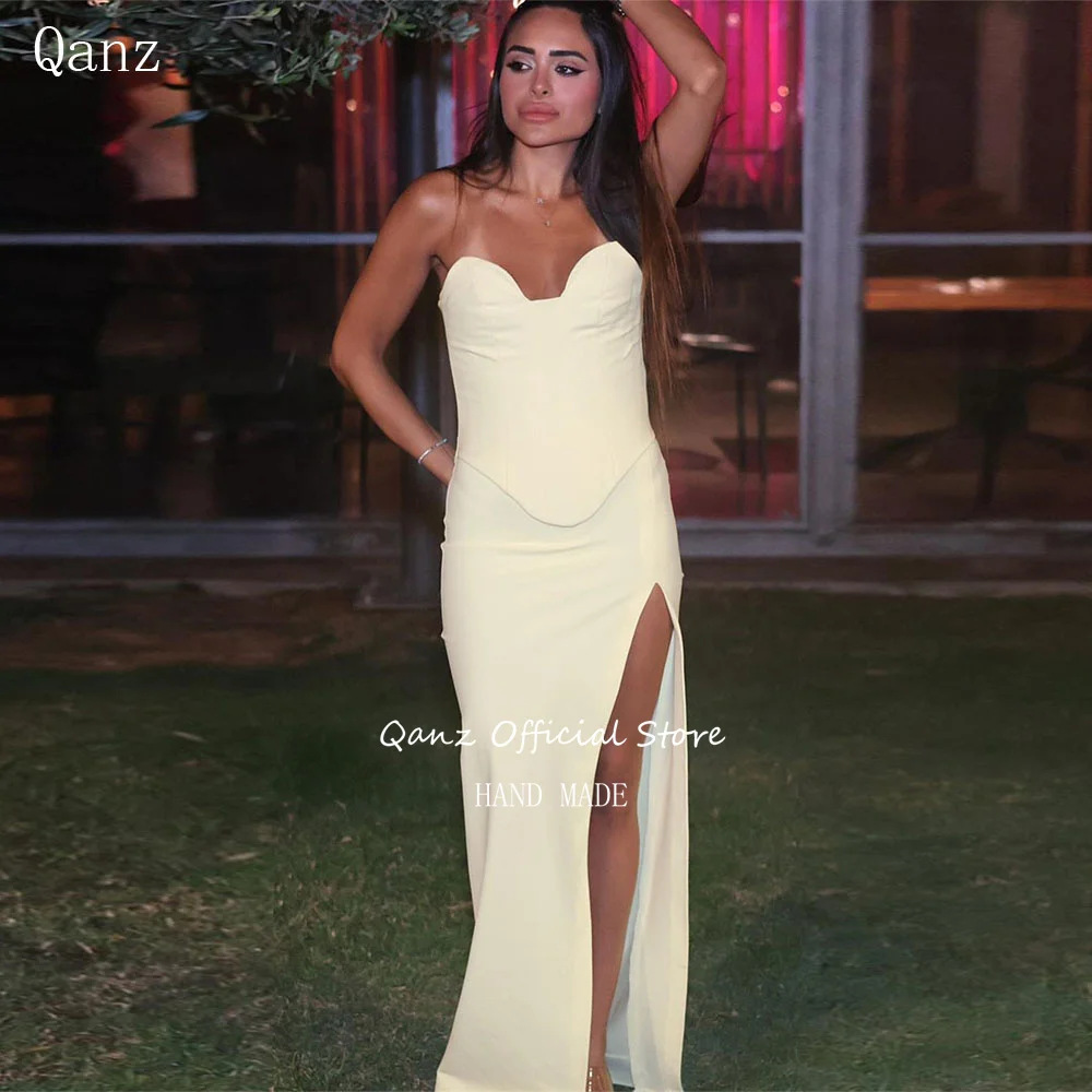 Qanz Banana Yellow Mermaid Prom Dresses Sweetheart High Slit Satin Formal Evening Dress Lace Up Back Vestidos De Gala Customized
Qanz Banana Yellow Mermaid Prom Dresses Sweetheart High Slit Satin Formal Evening Dress Lace Up Back Vestidos De Gala Customized