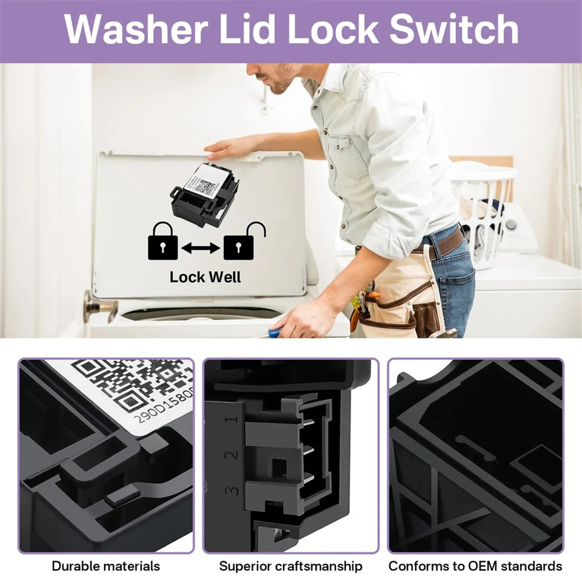 New 3C-WH01X27954 Washer Lid Lock Switch Part 290D1580P004 for Top Load Washing Machine Door Lock Assembly
New 3C-WH01X27954 Washer Lid Lock Switch Part 290D1580P004 for Top Load Washing Machine Door Lock Assembly