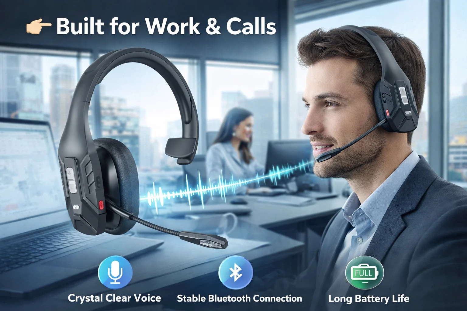 S57bf57fc7a464c158ac5b4411f79bfefF Trucker Bluetooth Headset,Wireless Headset with Mic, Call Center Headset,Bluetooth Headsets with Dual Noise Cancelling