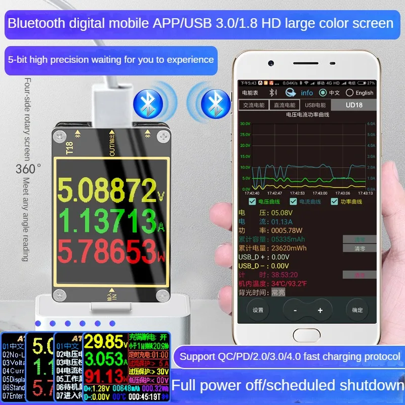 USB-тестер T18 QC4.0 Type-C PD, быстрая зарядка, цифровой дисплей, вольтметр, обнаружение тока
USB-тестер T18 QC4.0 Type-C PD, быстрая зарядка, цифровой дисплей, вольтметр, обнаружение тока