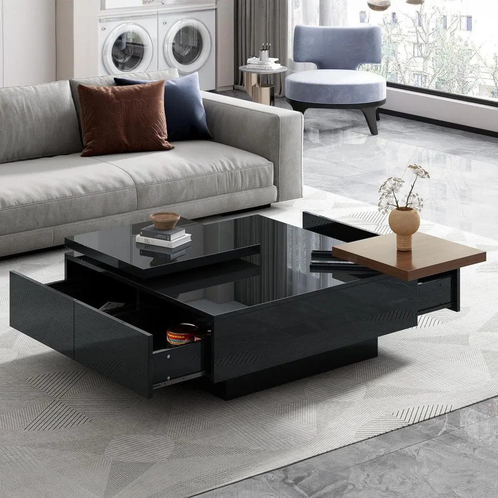 Movable Coffee Table Square High Gloss Surface, with 4 Hidden Storage Drawers Square Center Furniture for Living Room, Black
Movable Coffee Table Square High Gloss Surface, with 4 Hidden Storage Drawers Square Center Furniture for Living Room, Black