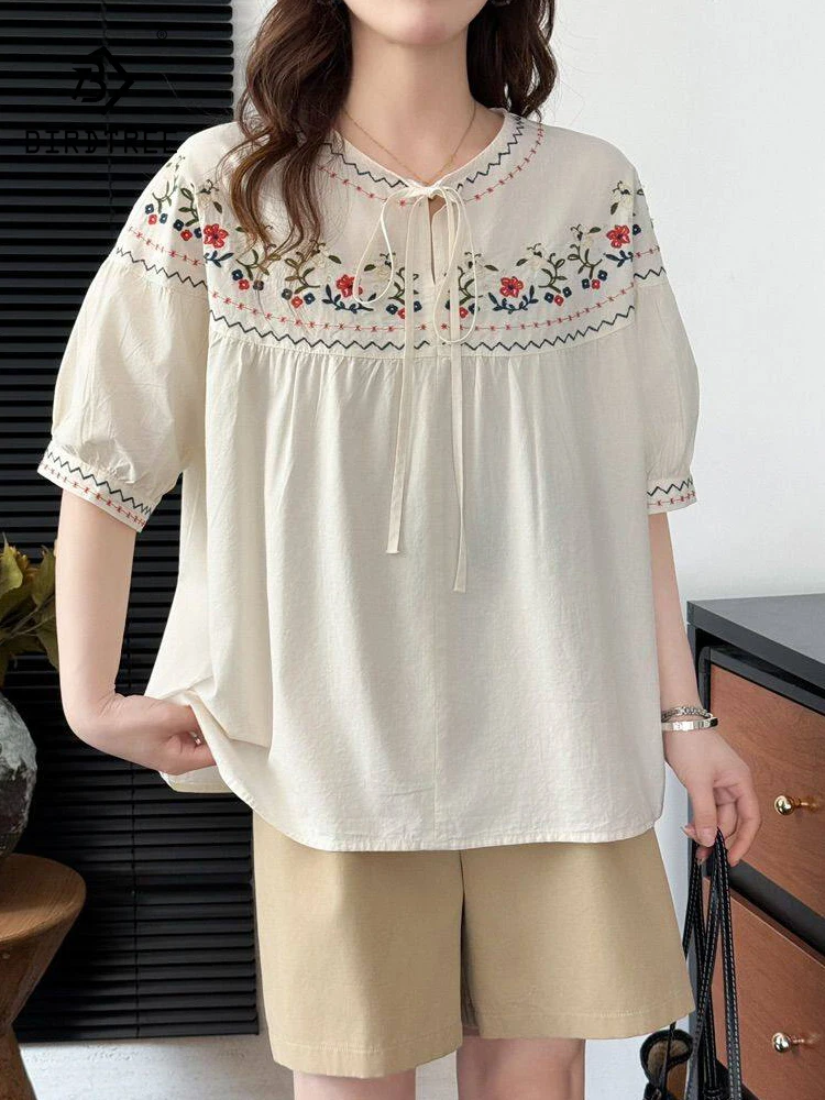 New 2026 Summer Women Cotton Short Sleeve Shirt, O Neck Embroidery Lace-up, Mori Girl Preppy Style Commute Loose Blouse T66452CC
New 2026 Summer Women Cotton Short Sleeve Shirt, O Neck Embroidery Lace-up, Mori Girl Preppy Style Commute Loose Blouse T66452CC