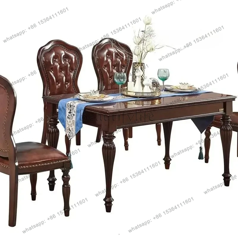 American all-solid wood dining table and chairs combination rural simple retro restaurant rectangular home dining table
American all-solid wood dining table and chairs combination rural simple retro restaurant rectangular home dining table