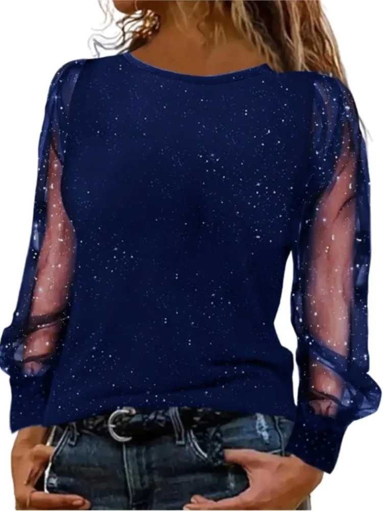 Женский свободный однотонный топ, весенне-осенняя женская модная блестящая кружевная рубашка с круглым вырезом и длинными рукавами, женские повседневные блузки
Женский свободный однотонный топ, весенне-осенняя женская модная блестящая кружевная рубашка с круглым вырезом и длинными рукавами, женские повседневные блузки