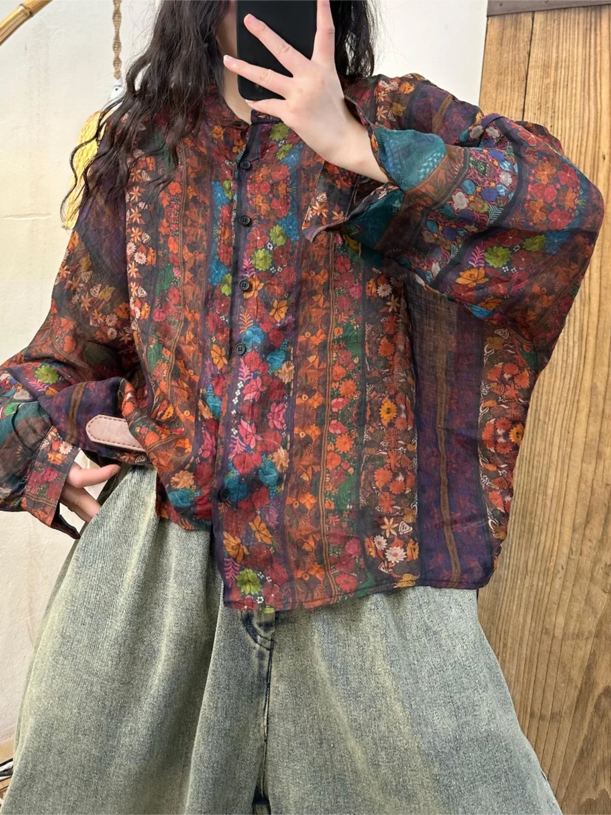 Outlet Store Women's Retro Casual irt Color Print Linen Stand Collar Button up Loose Fit Long Sve Spring Season Faion
Outlet Store Women's Retro Casual irt Color Print Linen Stand Collar Button up Loose Fit Long Sve Spring Season Faion