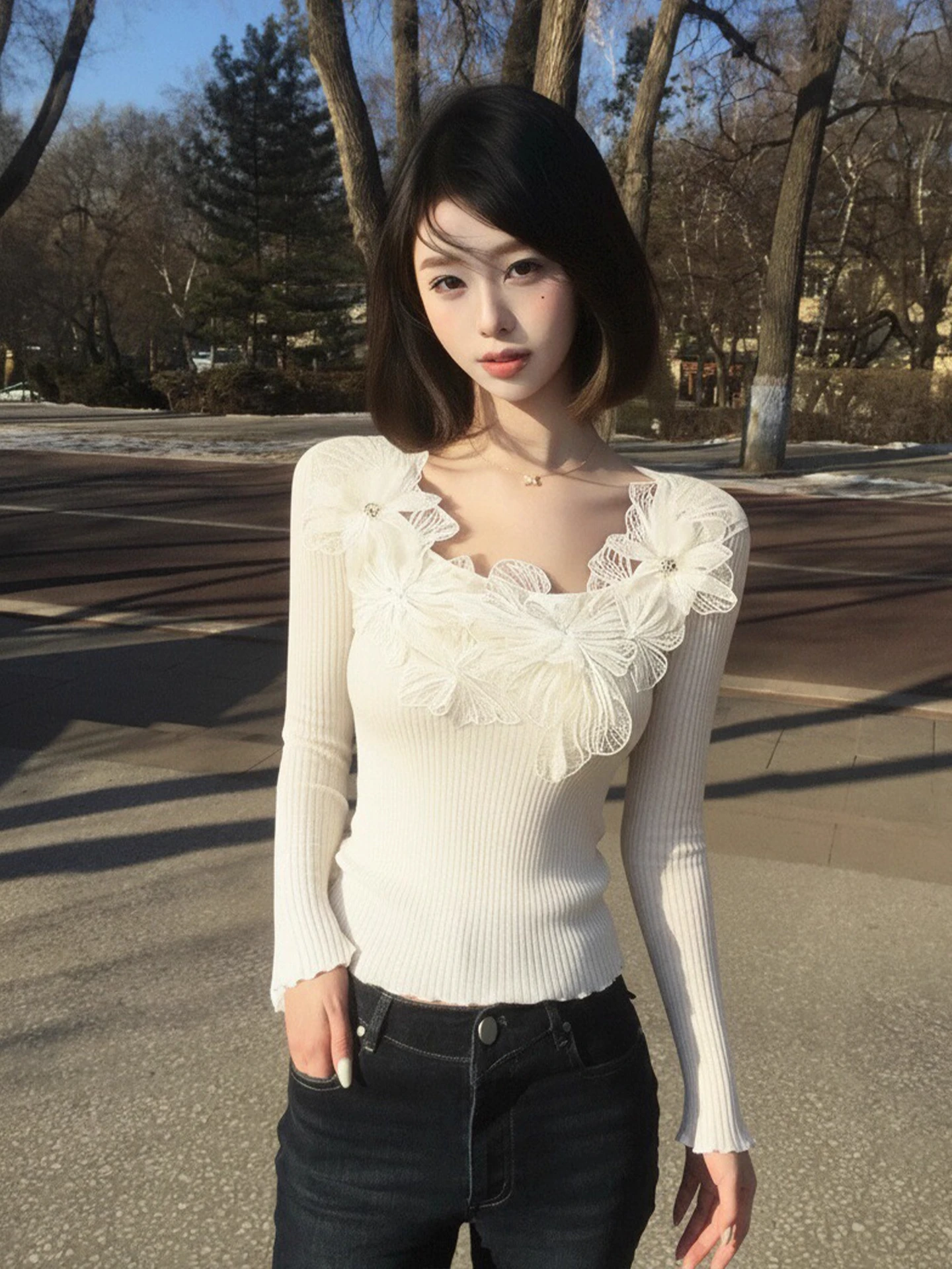 Women's Lace U-Neck Long Sleeve Knitted Sweater Slim Fit Autumn Winter High End Feeling Base Shirt Top Gentle Style Korean Se...
Women's Lace U-Neck Long Sleeve Knitted Sweater Slim Fit Autumn Winter High End Feeling Base Shirt Top Gentle Style Korean Se...