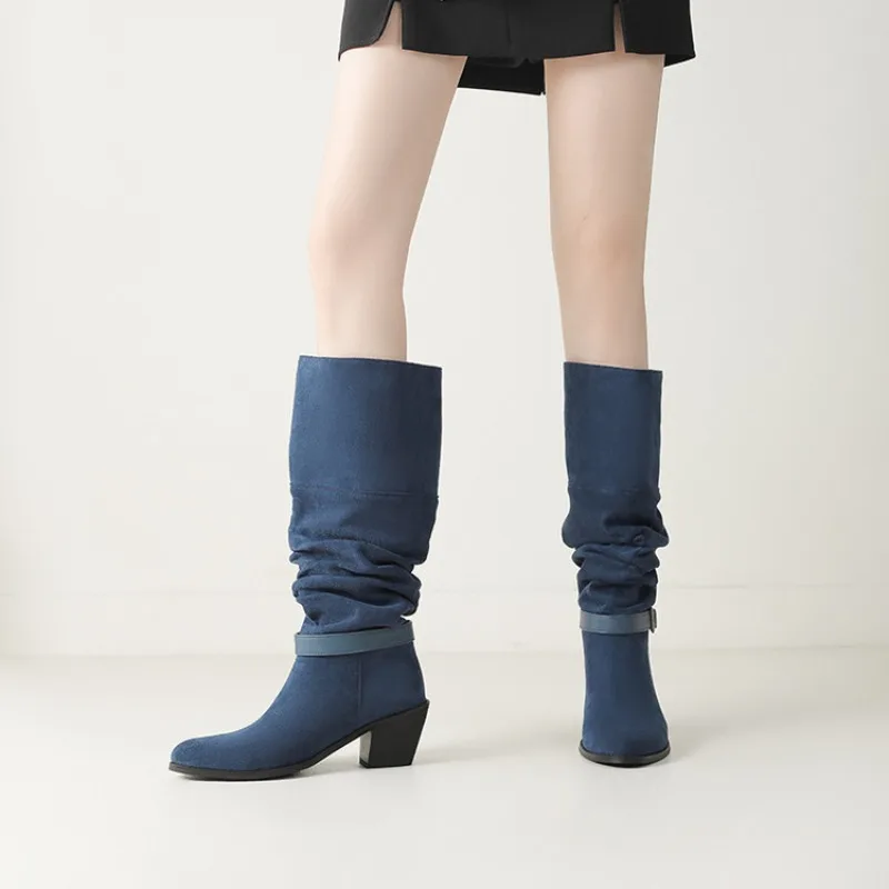 New Rivet Belt Buckle 6.5cm Thick Heel Chelsea Knee High Boots Autumn Winter Brown Black Suede Retro Women's Boots Size 34-43
New Rivet Belt Buckle 6.5cm Thick Heel Chelsea Knee High Boots Autumn Winter Brown Black Suede Retro Women's Boots Size 34-43