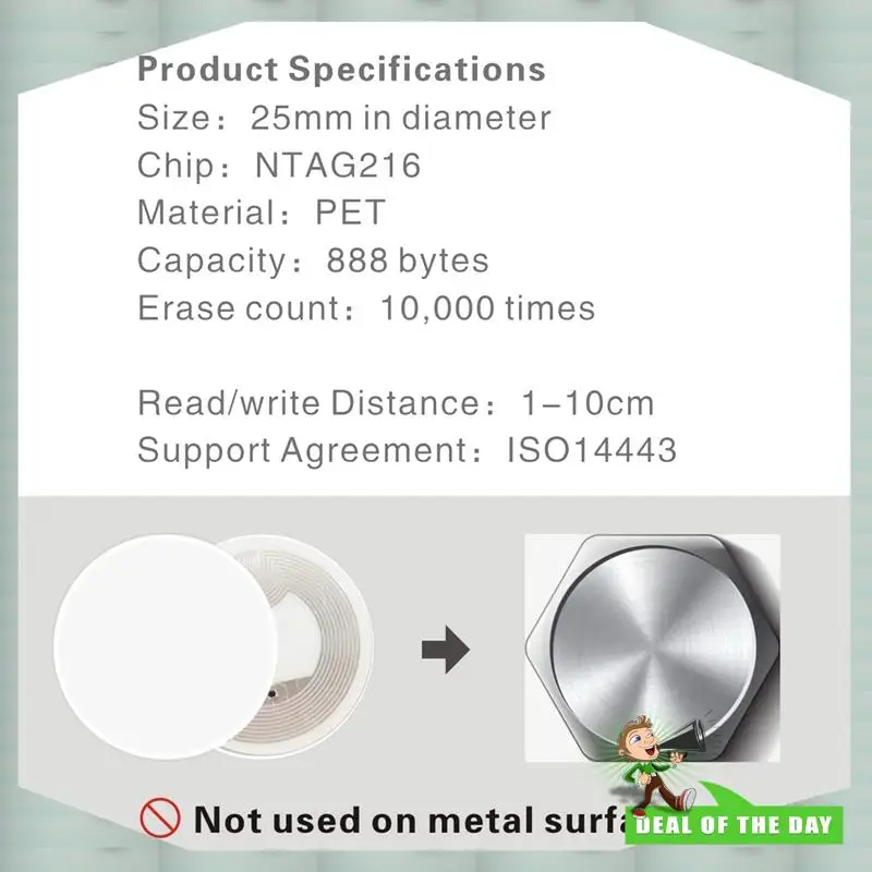 24-Hour Delivery 300Pcs NFC Ntag216 Sticker Ntag216 NFC Tags NFC 216 Tag Ntag216 NFC Cards 13.56Mhz NFC Tag Stickers 888 Bytes M
24-Hour Delivery 300Pcs NFC Ntag216 Sticker Ntag216 NFC Tags NFC 216 Tag Ntag216 NFC Cards 13.56Mhz NFC Tag Stickers 888 Bytes M