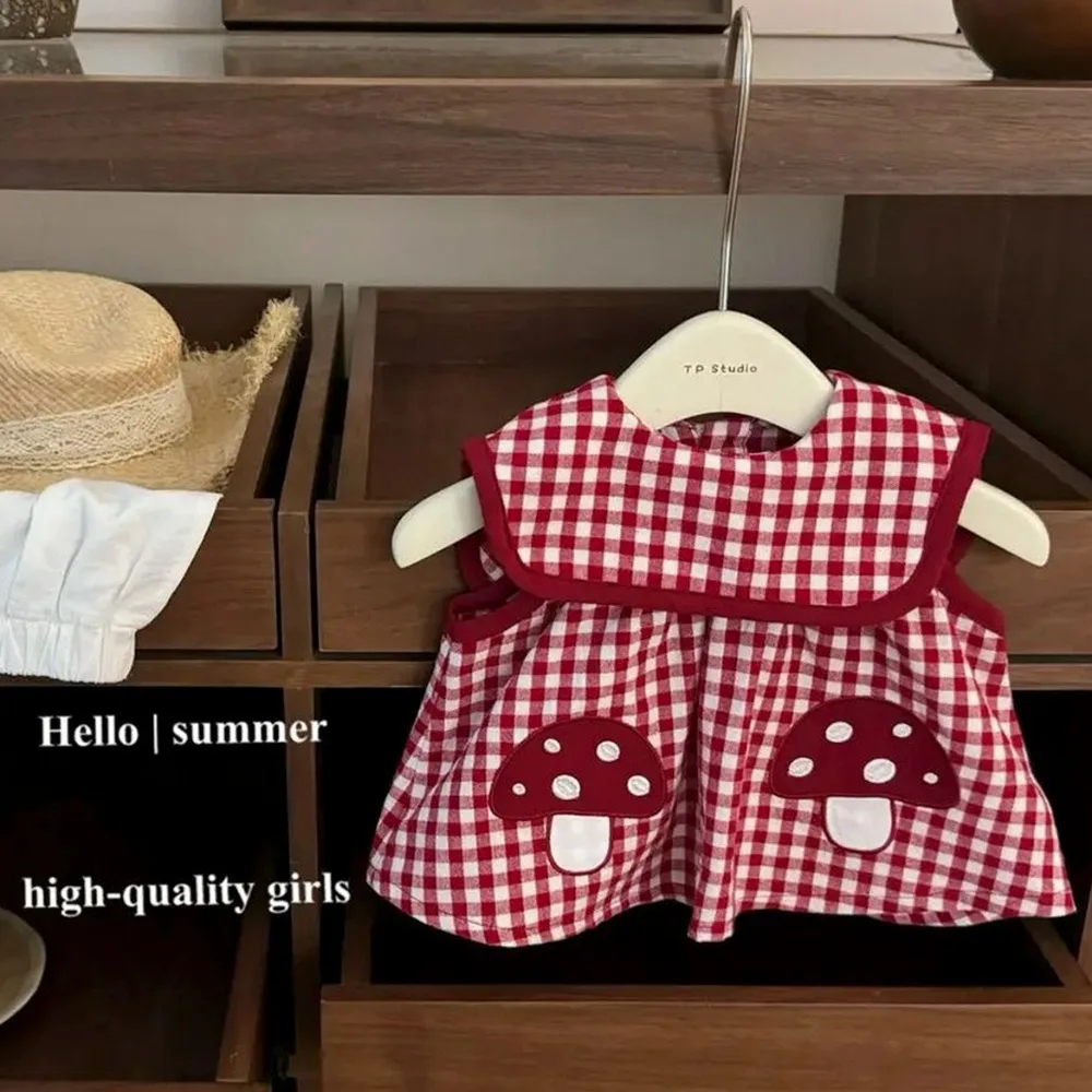 2026 Spring Summer Baby Girls Sleeveless Blouse, Cute Mushroom Cartoon Peter Pan Collar Tops for 73-110cm
2026 Spring Summer Baby Girls Sleeveless Blouse, Cute Mushroom Cartoon Peter Pan Collar Tops for 73-110cm