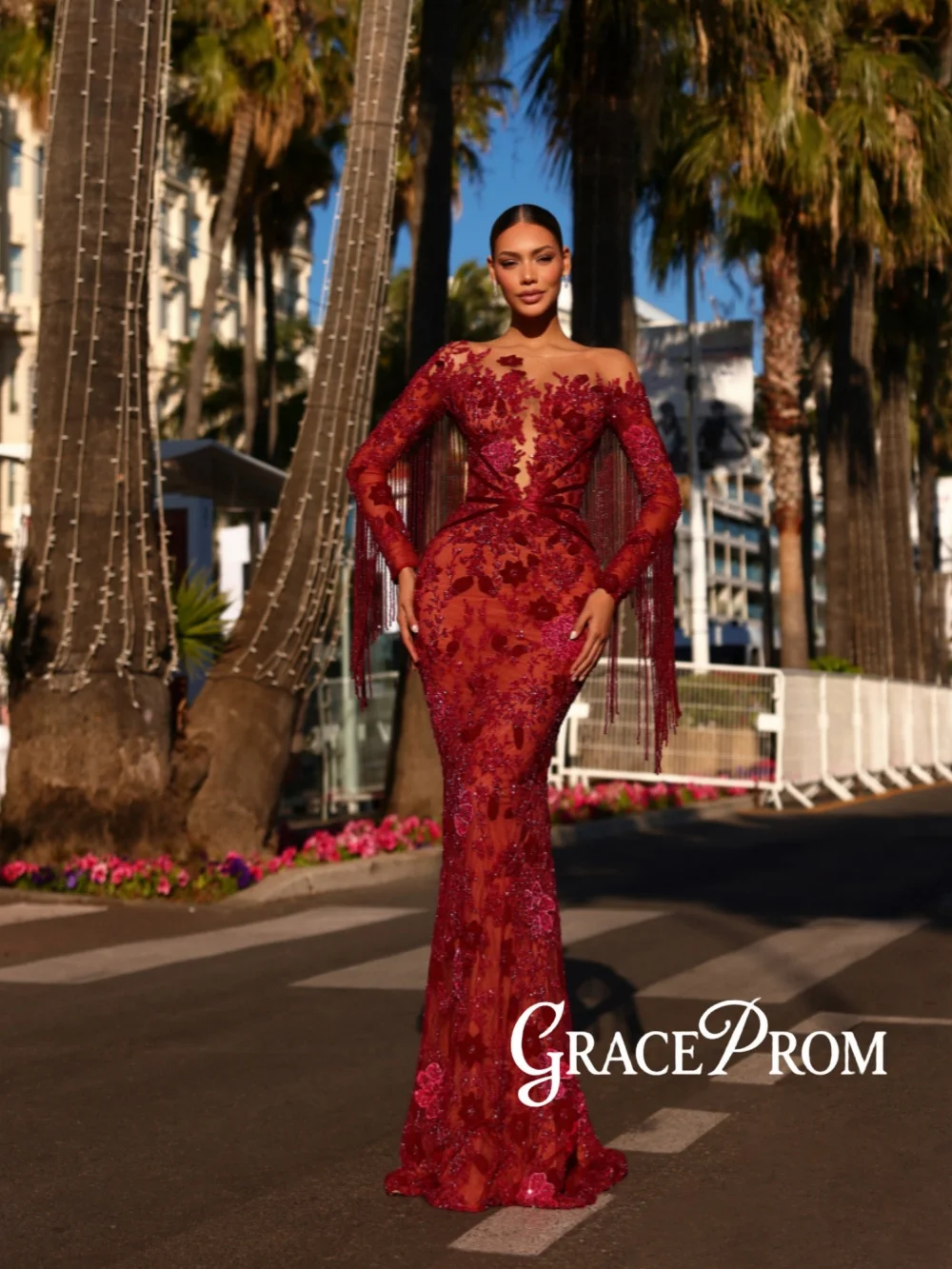 Burgundy Lace Tassel Evening Dress Handmade 3D Floral Long Wedding Party Gown New Customized Luxurious Mermaid Banquet Gowns
Burgundy Lace Tassel Evening Dress Handmade 3D Floral Long Wedding Party Gown New Customized Luxurious Mermaid Banquet Gowns
