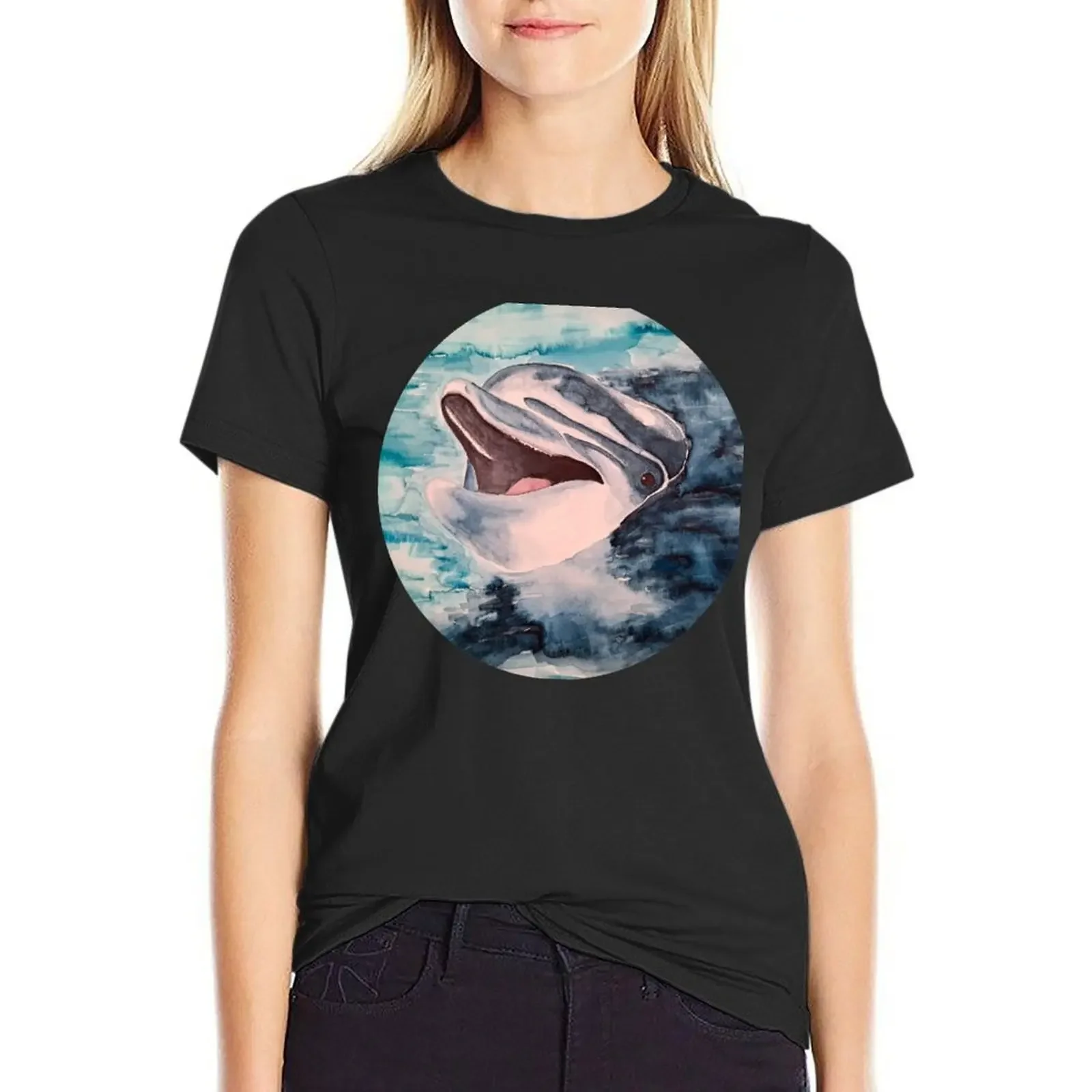 Happy Dolphin T-Shirt vintage animal print shirt for girls cute clothes cotton t shirts Women
Happy Dolphin T-Shirt vintage animal print shirt for girls cute clothes cotton t shirts Women