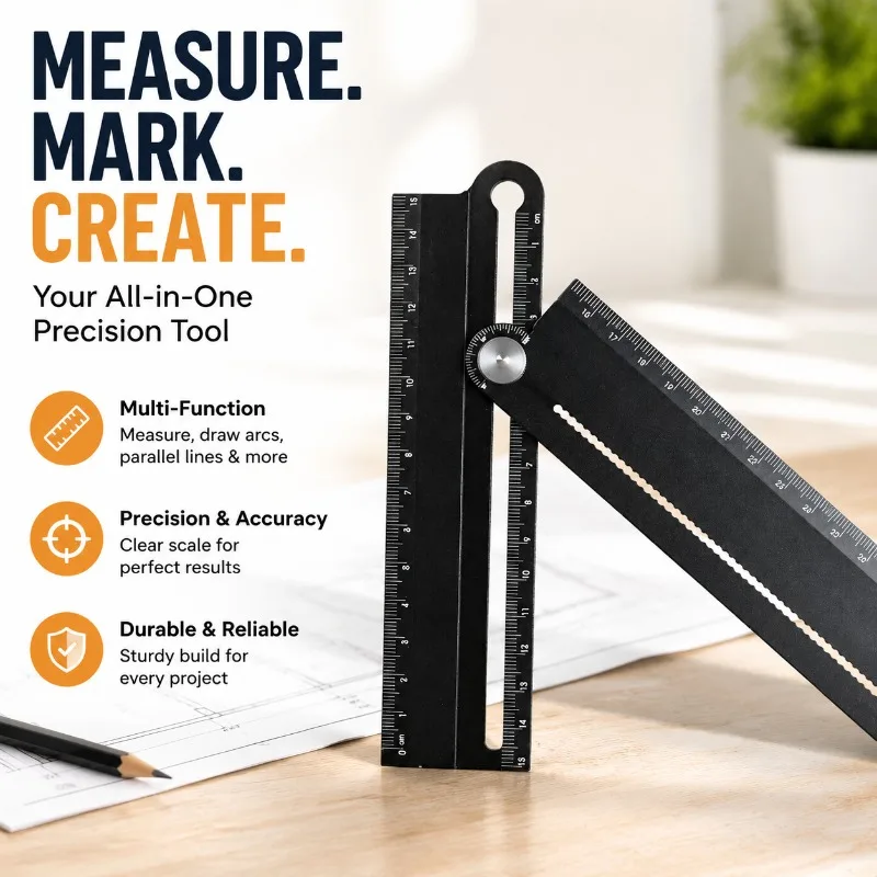 Multifunctional Ruler Replacement for Straight Edge Angle Ruler Compass Drawing Arcs Parallel Lines Measuring Thickness
Multifunctional Ruler Replacement for Straight Edge Angle Ruler Compass Drawing Arcs Parallel Lines Measuring Thickness