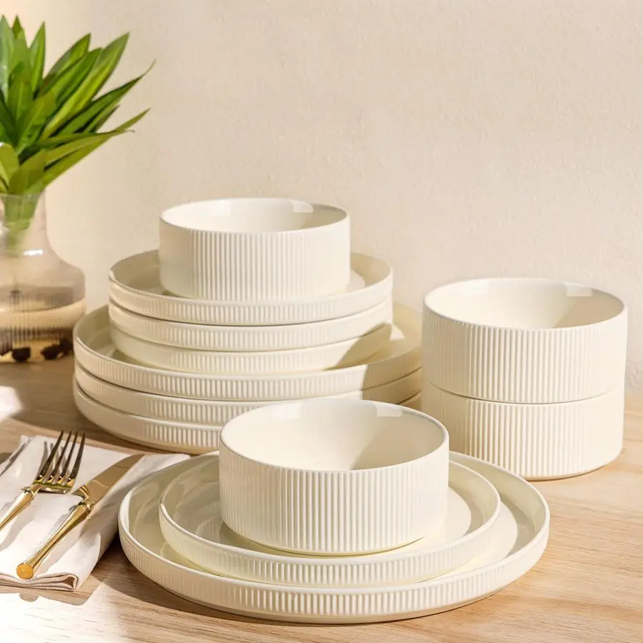 Ceramic Dinnerware Sets for 4, 12 Pieces Porcelain Lightweight Plates and Bowls Sets, Scratch Resistant Dish Set, Oven amp Micro
Ceramic Dinnerware Sets for 4, 12 Pieces Porcelain Lightweight Plates and Bowls Sets, Scratch Resistant Dish Set, Oven amp Micro