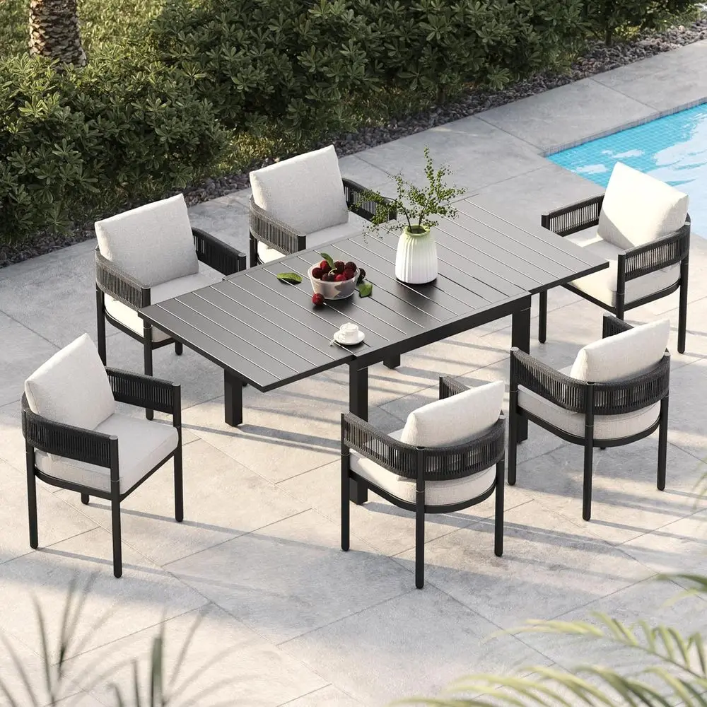 7-Piece Outdoor Dining Set or 6 with 1 RecExpandable Table or 4-6 Person, Metal Woven Wicker ixed Patio Chairs with Thickened Cu
7-Piece Outdoor Dining Set or 6 with 1 RecExpandable Table or 4-6 Person, Metal Woven Wicker ixed Patio Chairs with Thickened Cu