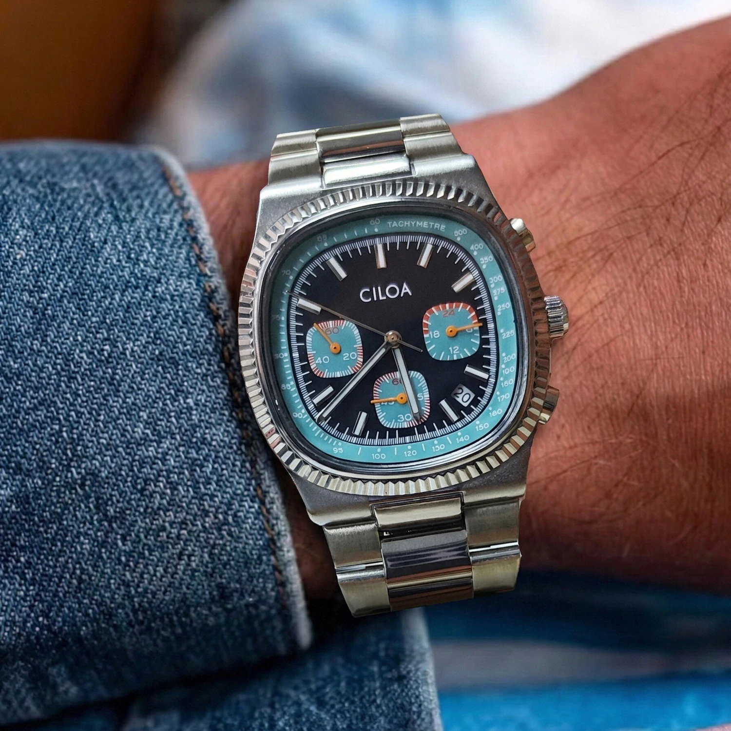CILOA Men's Retro Chronograph Watch, Black & Turquoise Dial Stainless Steel Bracelet Business Casual Quartz Wristwatch
CILOA Men's Retro Chronograph Watch, Black & Turquoise Dial Stainless Steel Bracelet Business Casual Quartz Wristwatch