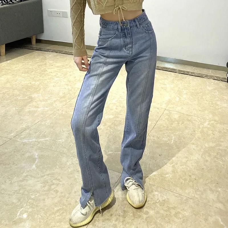 Fall Winter New Style High Waist Fashion Split Vintage Striped Jeans Women Blue Zipper Pants Female Korean Solid Trouser
Fall Winter New Style High Waist Fashion Split Vintage Striped Jeans Women Blue Zipper Pants Female Korean Solid Trouser