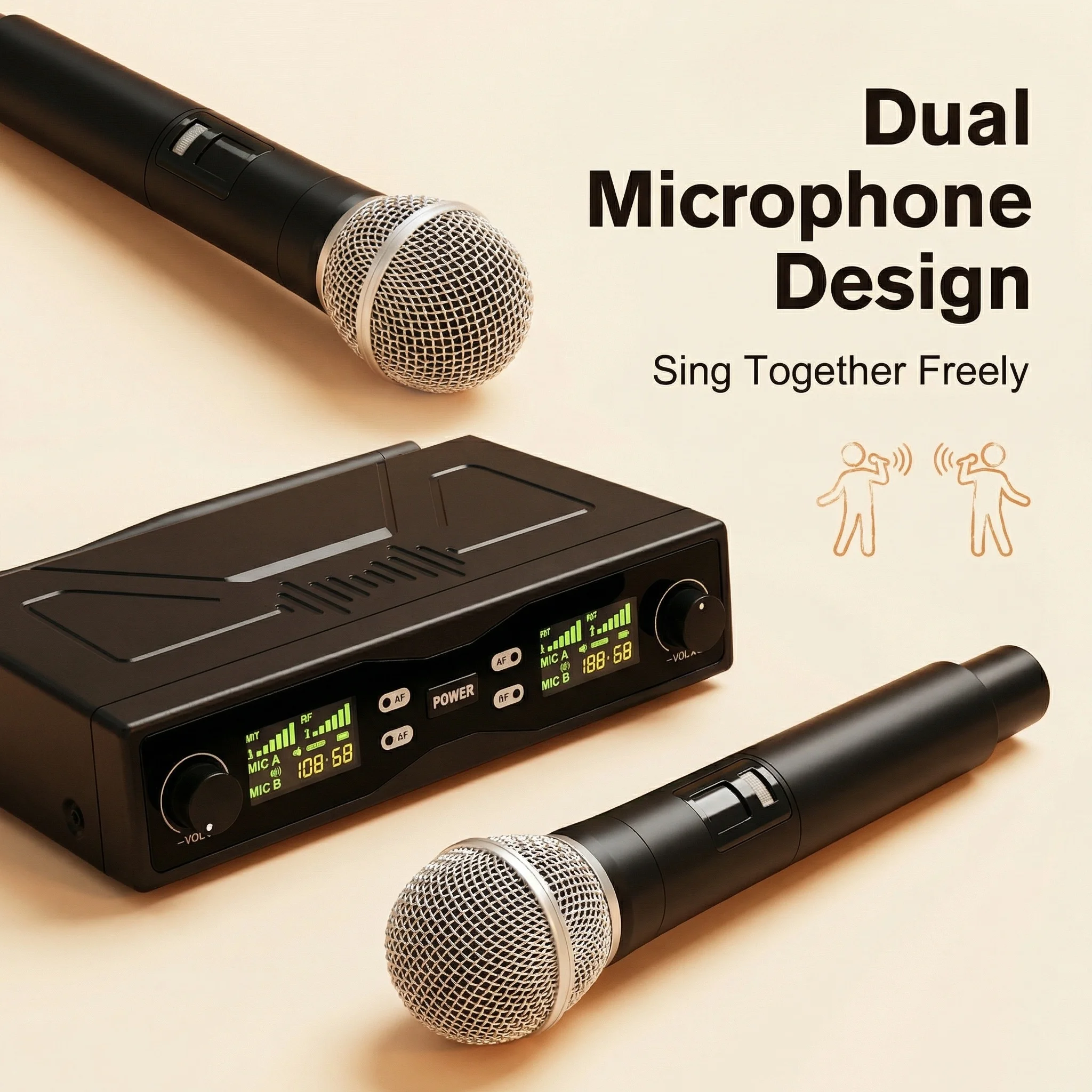 Professional Handheld Wireless Microphone System, Auto Pairing, 160ft Reception, for Karaoke, Events, Speeches and Teaching
Professional Handheld Wireless Microphone System, Auto Pairing, 160ft Reception, for Karaoke, Events, Speeches and Teaching