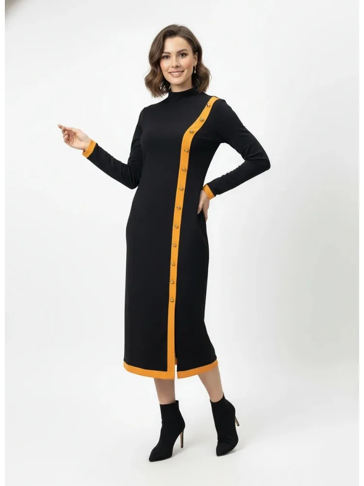 2026 Women's Minimalist Contrast Color Dress Stretchy Turtleneck Long Sleeve Fitted Side Button Office Daily Midi Dress
2026 Women's Minimalist Contrast Color Dress Stretchy Turtleneck Long Sleeve Fitted Side Button Office Daily Midi Dress