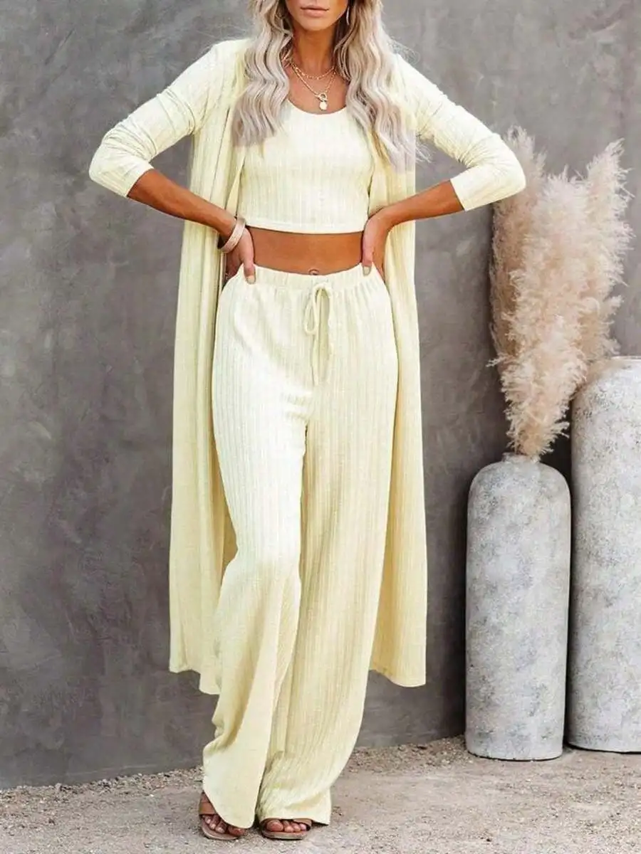 Women 3 Piece Lounge Set Knit Long Sleeve Cardigan Crop Top Wide Leg Pants Loungewear
Women 3 Piece Lounge Set Knit Long Sleeve Cardigan Crop Top Wide Leg Pants Loungewear