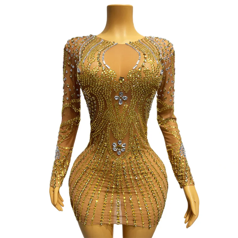 Flashing Gold Rhinestones Sexy Stage Birthday Celebrate Evening Costume Long Sleeves Dance Outfit huangjin
Flashing Gold Rhinestones Sexy Stage Birthday Celebrate Evening Costume Long Sleeves Dance Outfit huangjin