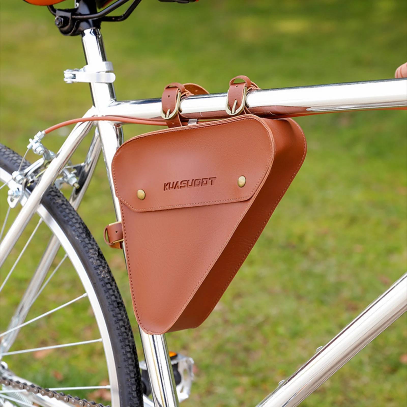 Triangular Frame Bag Brown Front Triangle Bag Storage Pouch Metal Buckles Stitched Edges
Triangular Frame Bag Brown Front Triangle Bag Storage Pouch Metal Buckles Stitched Edges
