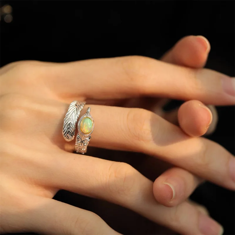 VENTFILLE 925 Sterling Silve Opal Feather Ring for Women Girl Gift Trend Irregular Adjustable Jewelry Dropshipping
VENTFILLE 925 Sterling Silve Opal Feather Ring for Women Girl Gift Trend Irregular Adjustable Jewelry Dropshipping