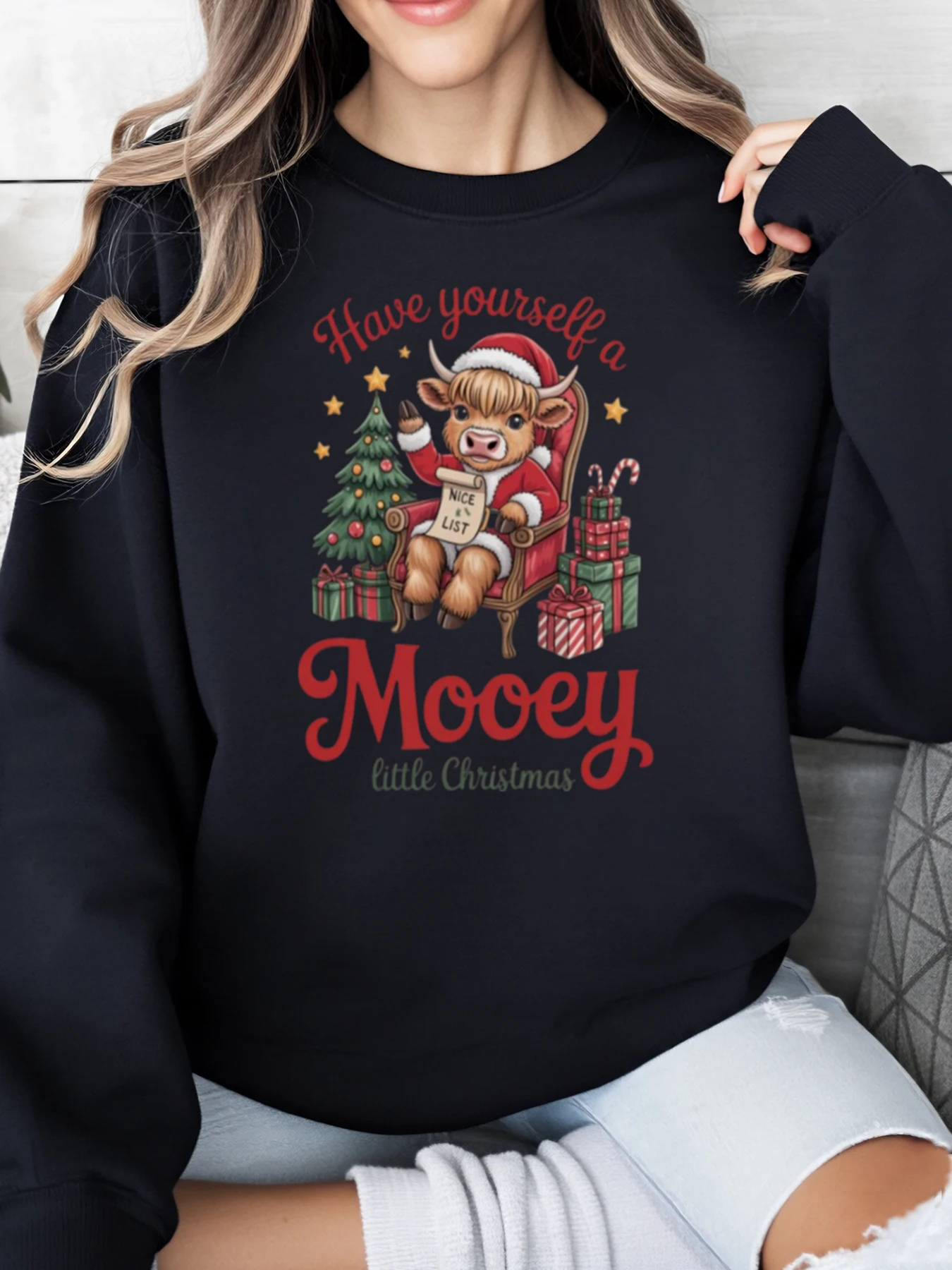 Корова Санта-Рождественская елка подарок с принтом праздничный свитшот женская повседневная зимняя одежда черный плюс размер
Корова Санта-Рождественская елка подарок с принтом праздничный свитшот женская повседневная зимняя одежда черный плюс размер