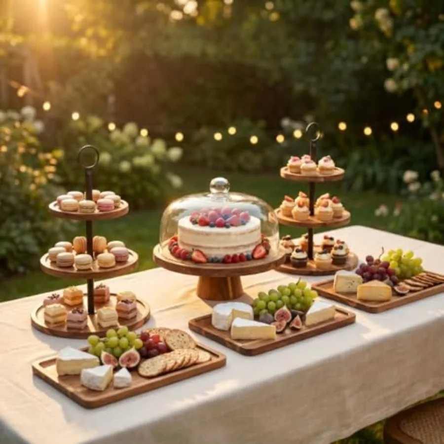 6 Pcs Wooden Dessert Table Display Set, Acacia Wood Cake Stand with Dome Lid, 2 Pcs 3-Tier Dessert Display Stands and 3 Serving
6 Pcs Wooden Dessert Table Display Set, Acacia Wood Cake Stand with Dome Lid, 2 Pcs 3-Tier Dessert Display Stands and 3 Serving