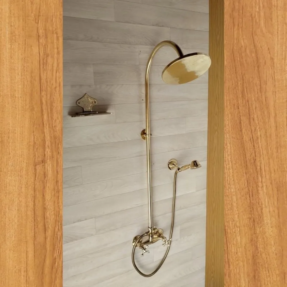Unlacquered Brass High-Pressure Shower System with Handheld Spray and Round Shower Head – Antique-Style Outdoor/Indoor Shower
Unlacquered Brass High-Pressure Shower System with Handheld Spray and Round Shower Head – Antique-Style Outdoor/Indoor Shower