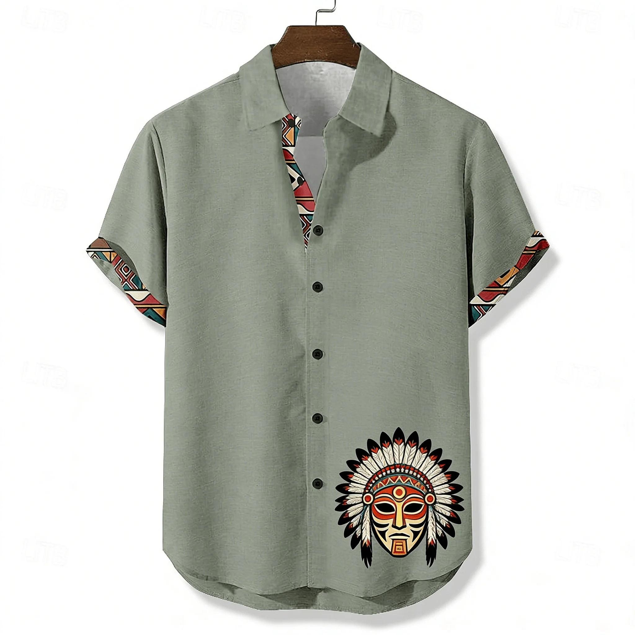 en's Summer Casual Shirt, Indigenous Tribal Chief Mask, Turn-Down Collar Top for Ethnic & Western Vibe
en's Summer Casual Shirt, Indigenous Tribal Chief Mask, Turn-Down Collar Top for Ethnic & Western Vibe
