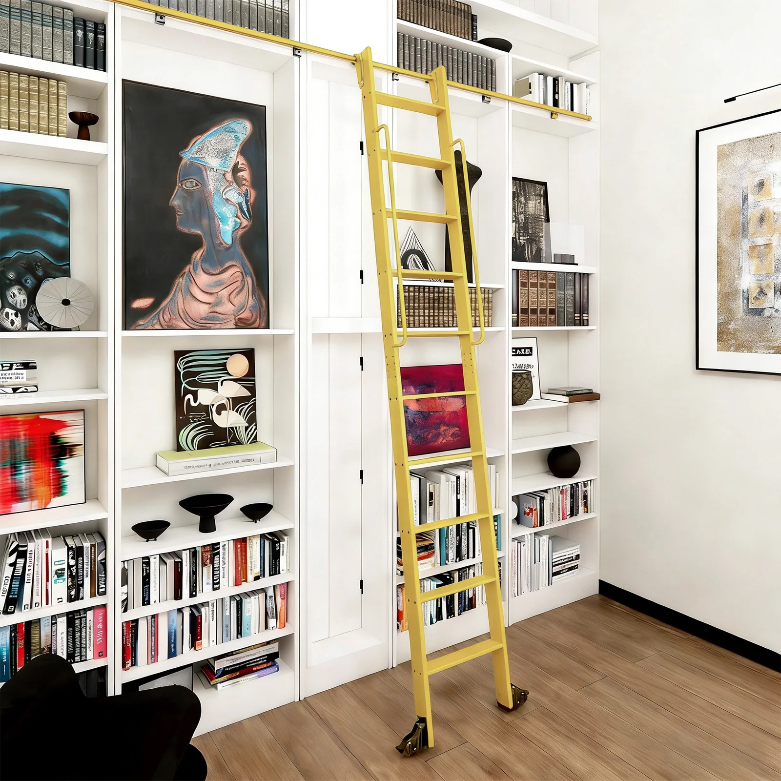 Ladder not included 6.6Ft Retractable Sliding Ladder Track Kit,Movable Gold Library Ladder Rail Bracket Set for Home Loft Stairs
Ladder not included 6.6Ft Retractable Sliding Ladder Track Kit,Movable Gold Library Ladder Rail Bracket Set for Home Loft Stairs