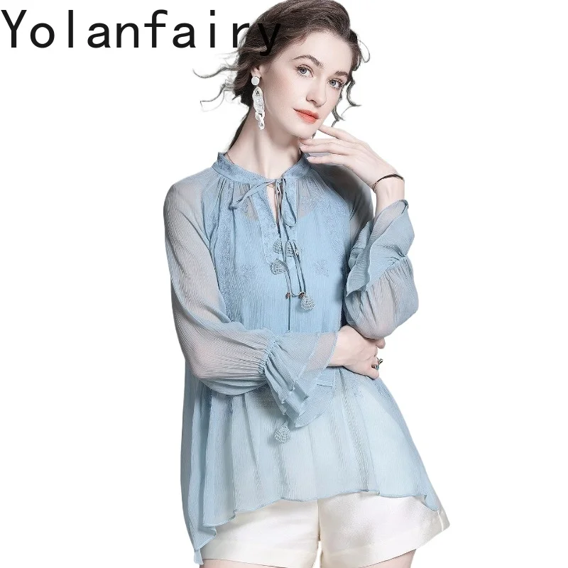 YOLANFAIRY 100% натуральные шелковые рубашки из тутового шелкопряда для женщин, высококачественная элегантная блузка с вышивкой, комплект из 2 предметов с топом на бретелях, женская рубашка
YOLANFAIRY 100% натуральные шелковые рубашки из тутового шелкопряда для женщин, высококачественная элегантная блузка с вышивкой, комплект из 2 предметов с топом на бретелях, женская рубашка