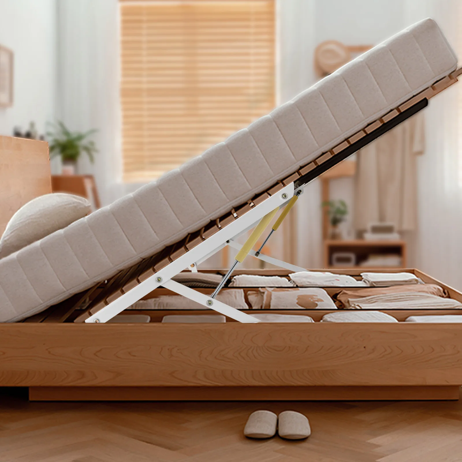 White Bed Lift Mechanism, A Pair of Lift Storage Bed Heavy Duty Pneumatic Lever, Platform Bed Storage Lift for Bed Space Saving
White Bed Lift Mechanism, A Pair of Lift Storage Bed Heavy Duty Pneumatic Lever, Platform Bed Storage Lift for Bed Space Saving