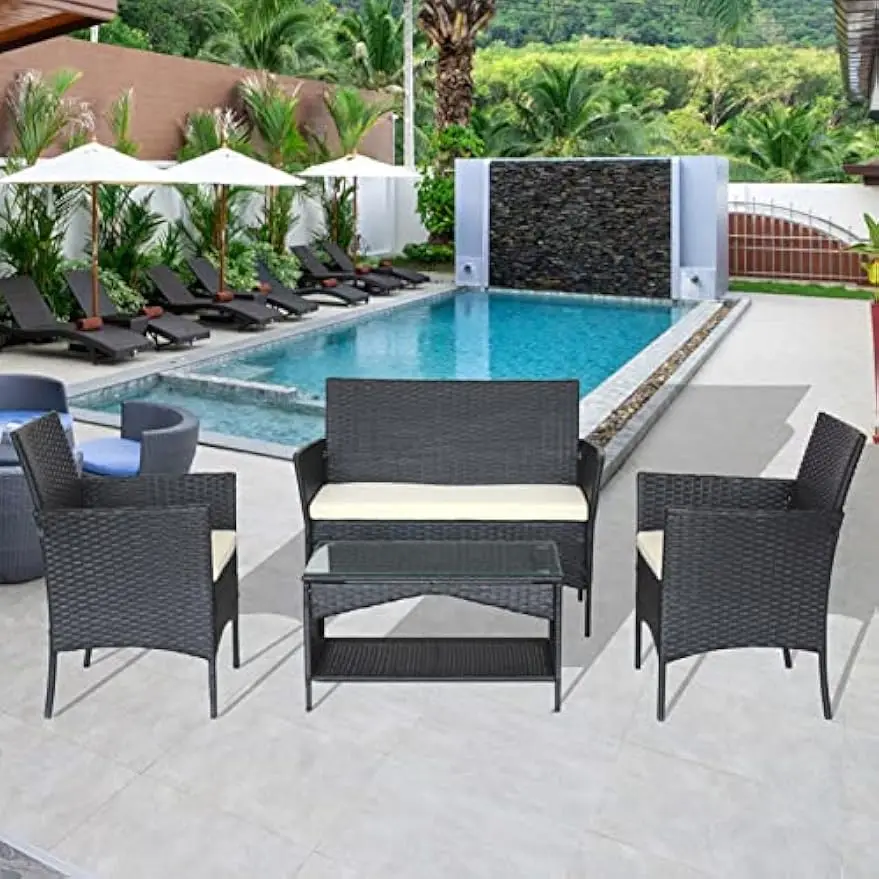 Patio Rattan Furniture Set, 4 Pieces Outdoor Furniture Rattan Patio Furniture w/ Coffee Table & Loveseat Armchairs, Wicker Chair
Patio Rattan Furniture Set, 4 Pieces Outdoor Furniture Rattan Patio Furniture w/ Coffee Table & Loveseat Armchairs, Wicker Chair