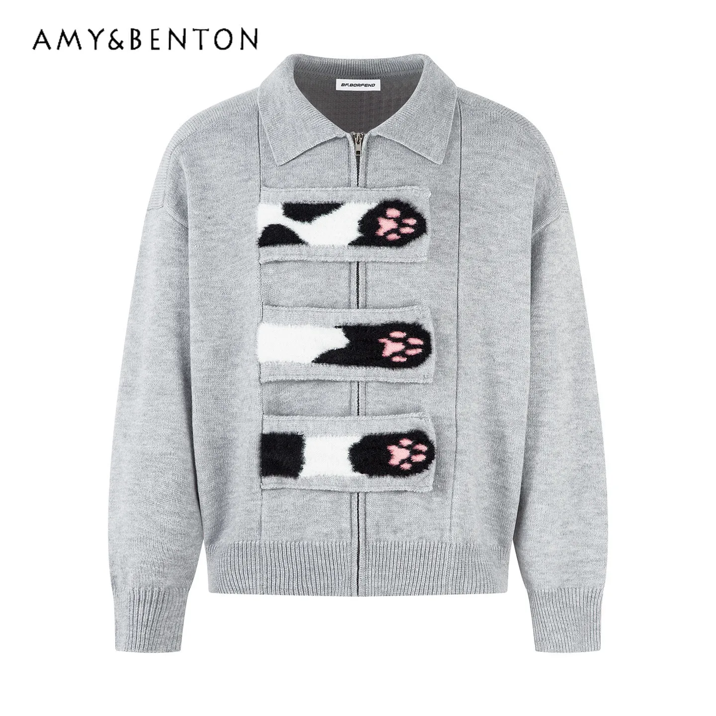 Spring and Autumn New American Style Cute Cat Paw Collar Gray Sweater Cardigan for Women Loose Casual Yellow Knitted Sweater
Spring and Autumn New American Style Cute Cat Paw Collar Gray Sweater Cardigan for Women Loose Casual Yellow Knitted Sweater