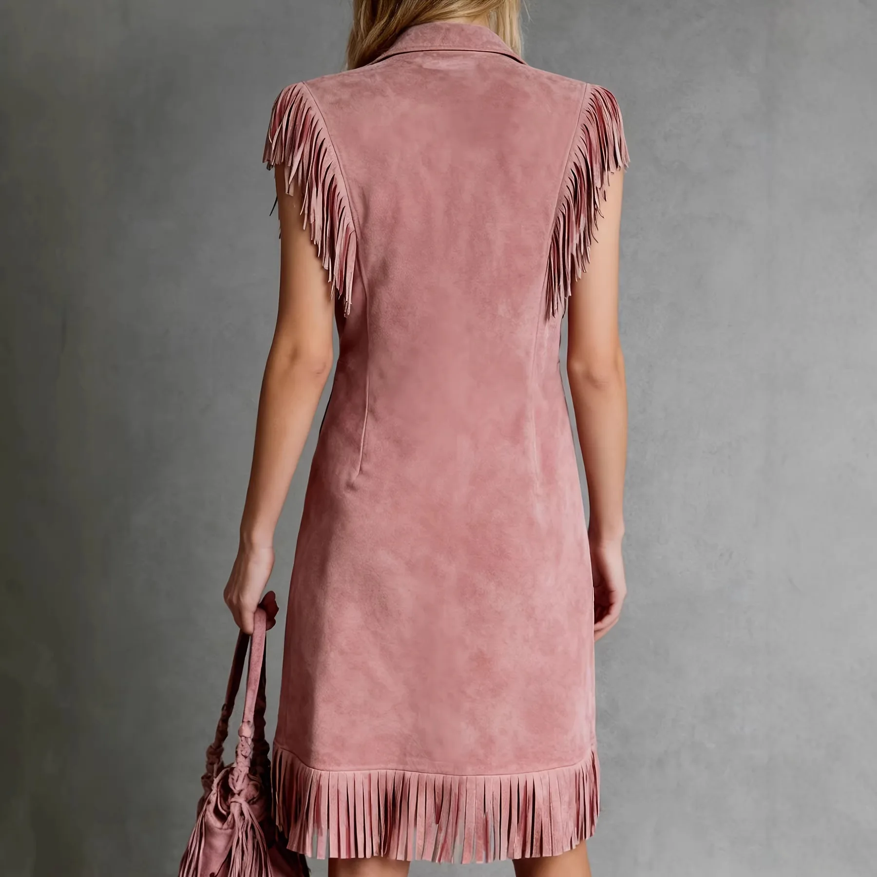 Pink Suede Fringe Dress Western Style Half Zipper Slim Short Sleeve Flip Collar Short Skirt Women's Straight Cut Summer Dress
Pink Suede Fringe Dress Western Style Half Zipper Slim Short Sleeve Flip Collar Short Skirt Women's Straight Cut Summer Dress