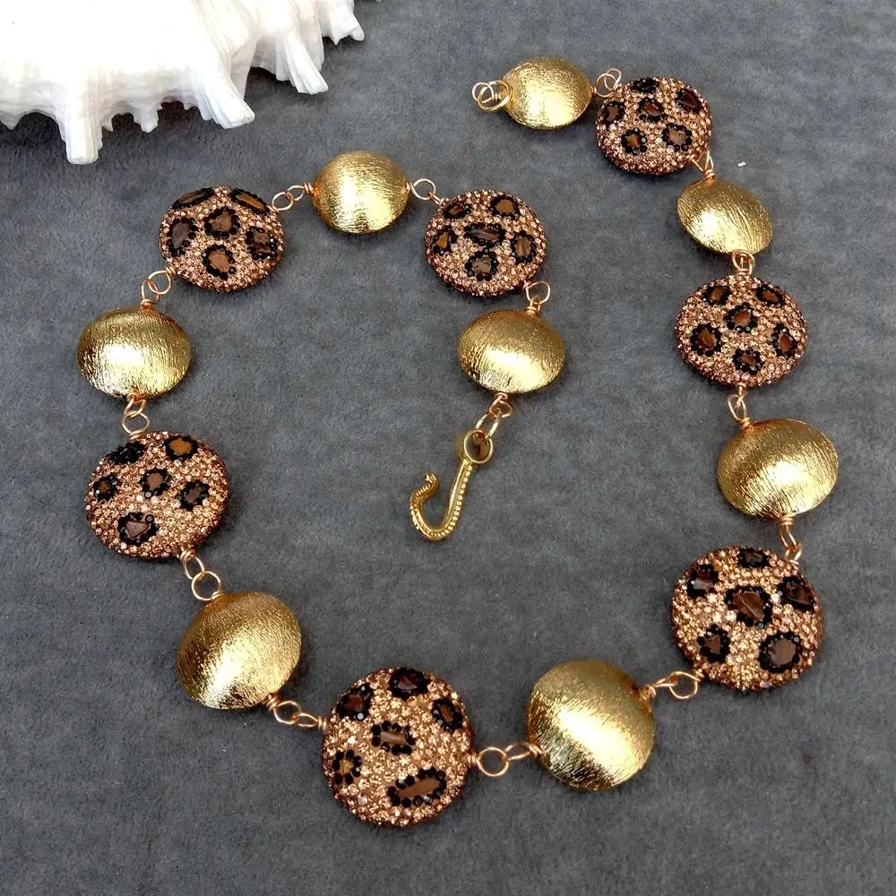KKGEM 25mm Tiger Eye Chip Gold Crystal Pave 21mm Brushed Coin Bead necklace Handmade Necklace Jewelry For Women
KKGEM 25mm Tiger Eye Chip Gold Crystal Pave 21mm Brushed Coin Bead necklace Handmade Necklace Jewelry For Women