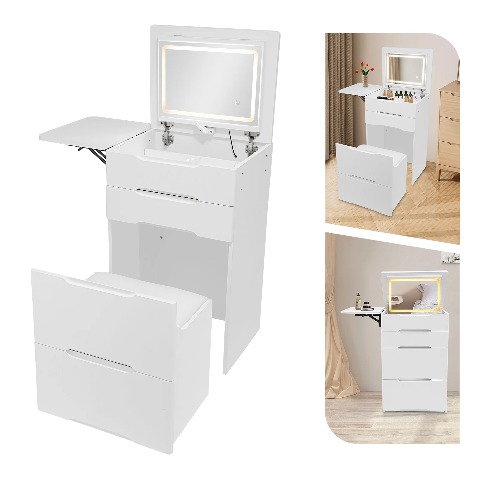 Makeup Desk with Mirror and Light, Compact Dressing Table, Small Make Up Table
Makeup Desk with Mirror and Light, Compact Dressing Table, Small Make Up Table