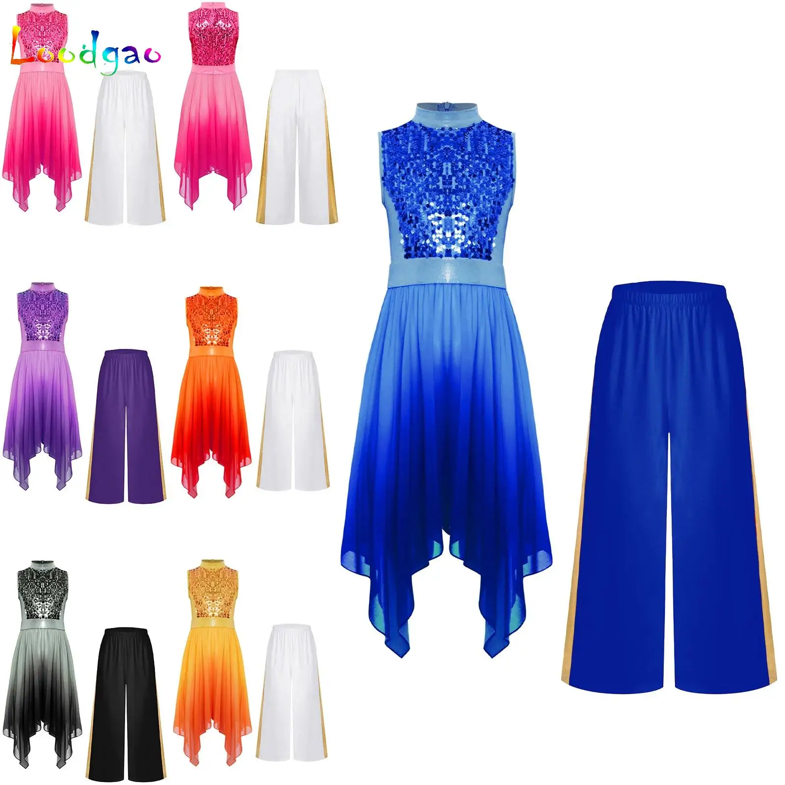 Kids Girls Liturgical Praise Dance Dress Church Choir Worship Gown Metallic Dress with Wide-Leg Pants Lyrical Performance Set
Kids Girls Liturgical Praise Dance Dress Church Choir Worship Gown Metallic Dress with Wide-Leg Pants Lyrical Performance Set