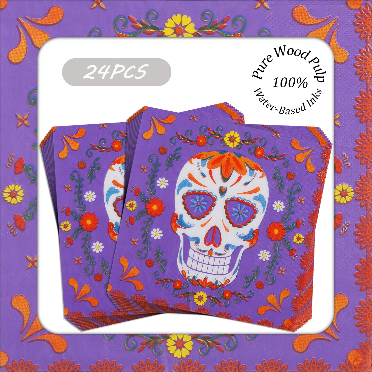 24pcs Flower and Skull Festive Paper Napkins 33x33cm Disposable Napkins for Day of the Dead Parties and Altar Decor
24pcs Flower and Skull Festive Paper Napkins 33x33cm Disposable Napkins for Day of the Dead Parties and Altar Decor