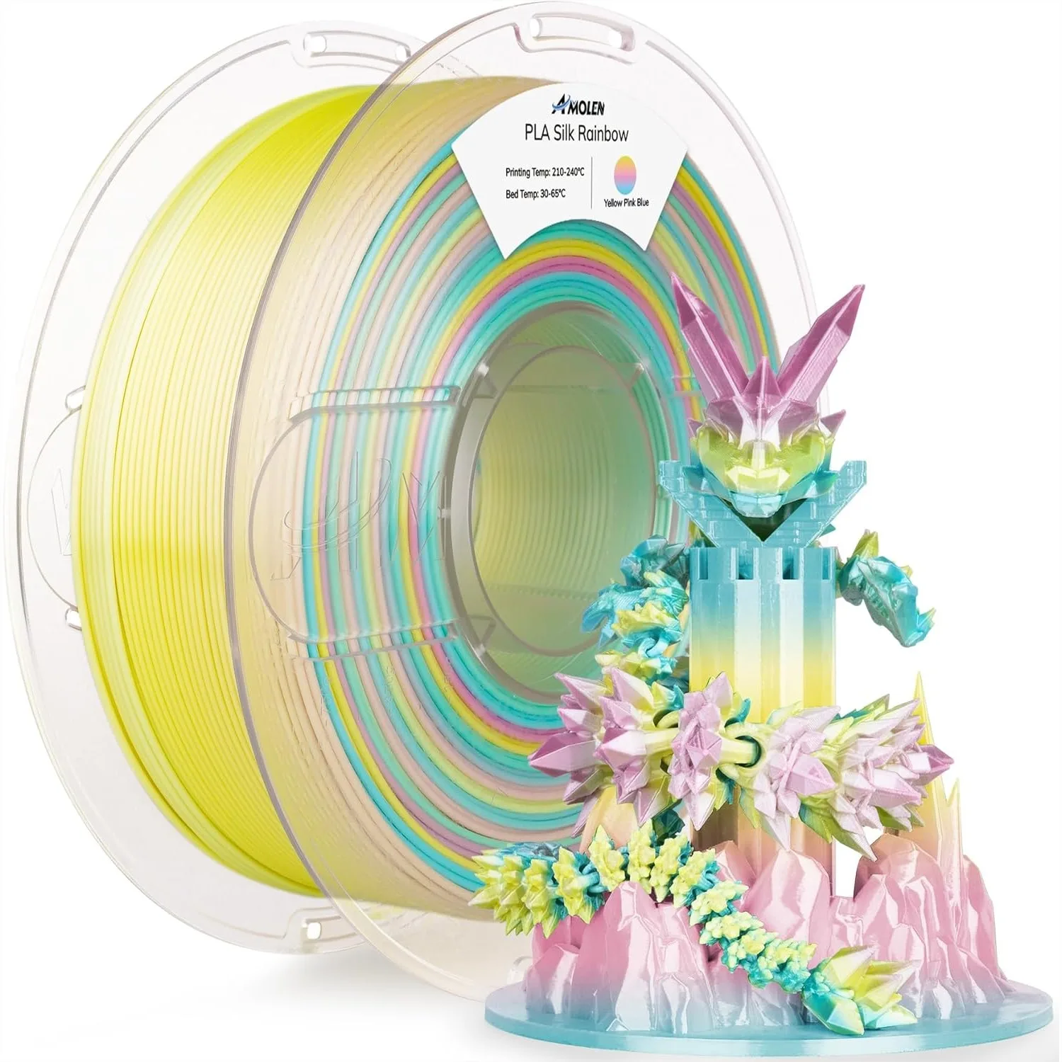 Silk PLA Rainbow 3D Printer Filament 1.75mm, Fast Gradient Color Change, Shiny Multicolor for FDM 3D Printers, Yellow Pink Blue
Silk PLA Rainbow 3D Printer Filament 1.75mm, Fast Gradient Color Change, Shiny Multicolor for FDM 3D Printers, Yellow Pink Blue