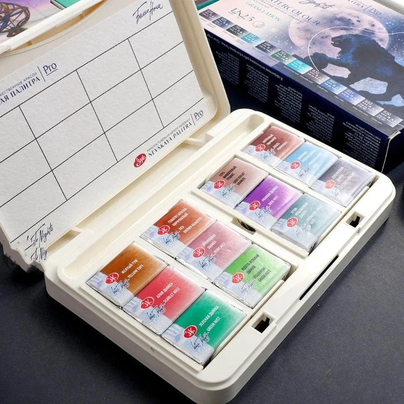 12-color Full-block Russian White Night Artist-grade Solid Watercolor Paint Portable Sketch Watercolor Box Art Supplies
12-color Full-block Russian White Night Artist-grade Solid Watercolor Paint Portable Sketch Watercolor Box Art Supplies