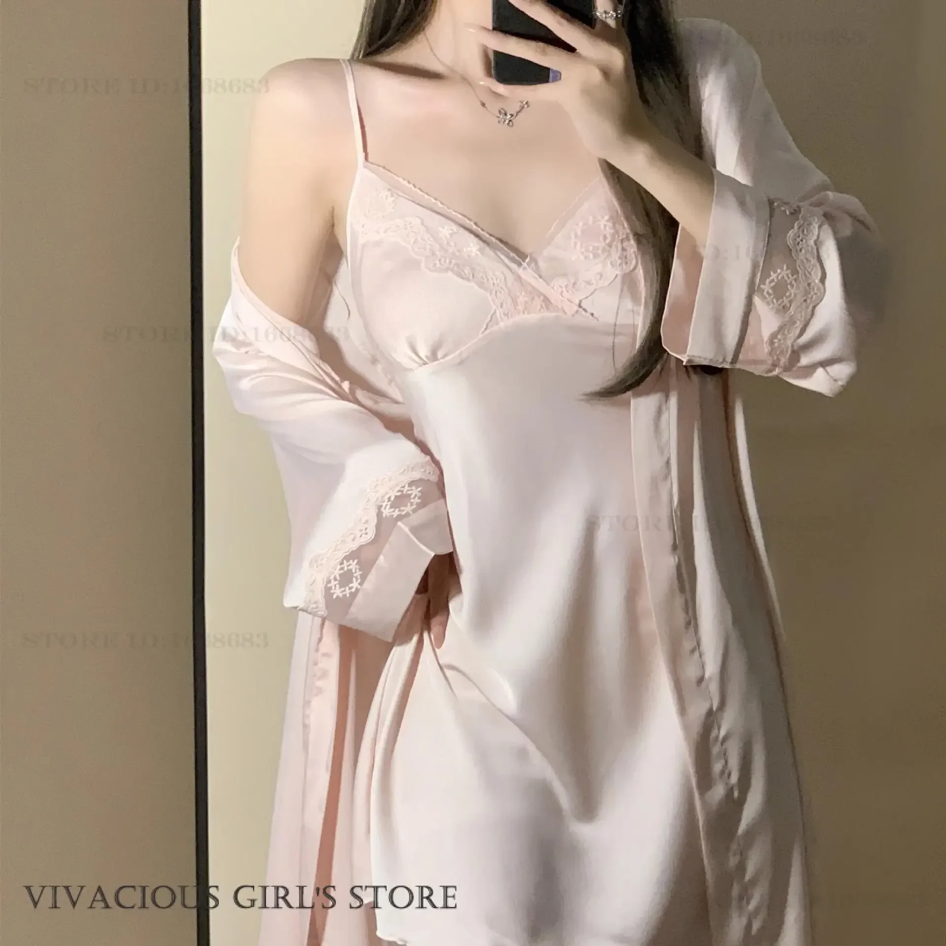 Summer New Women Twinset Robe Set Sexy Lace Suspender Nightgown Lingerie Lounge Wear Silky Satin Kimono Bathrobe Gown Home Dress
Summer New Women Twinset Robe Set Sexy Lace Suspender Nightgown Lingerie Lounge Wear Silky Satin Kimono Bathrobe Gown Home Dress