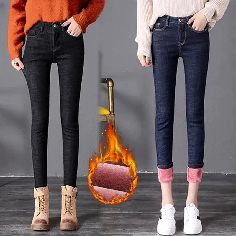 Women Mid Waist Autumn Add Velvet Skinny Vaqueros Mujer Korean Fashion Slim Thick Fleece Denim Pants New Winter Blue Warm Jeans
Women Mid Waist Autumn Add Velvet Skinny Vaqueros Mujer Korean Fashion Slim Thick Fleece Denim Pants New Winter Blue Warm Jeans