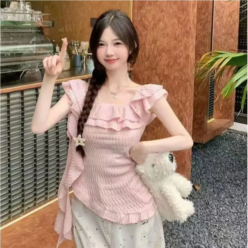 Women Clothes Summer Casual Korean Fashion Solid Color Slash Neck Female Simplicity Sweet Young Style Short Sleeve Appear Thin
Women Clothes Summer Casual Korean Fashion Solid Color Slash Neck Female Simplicity Sweet Young Style Short Sleeve Appear Thin