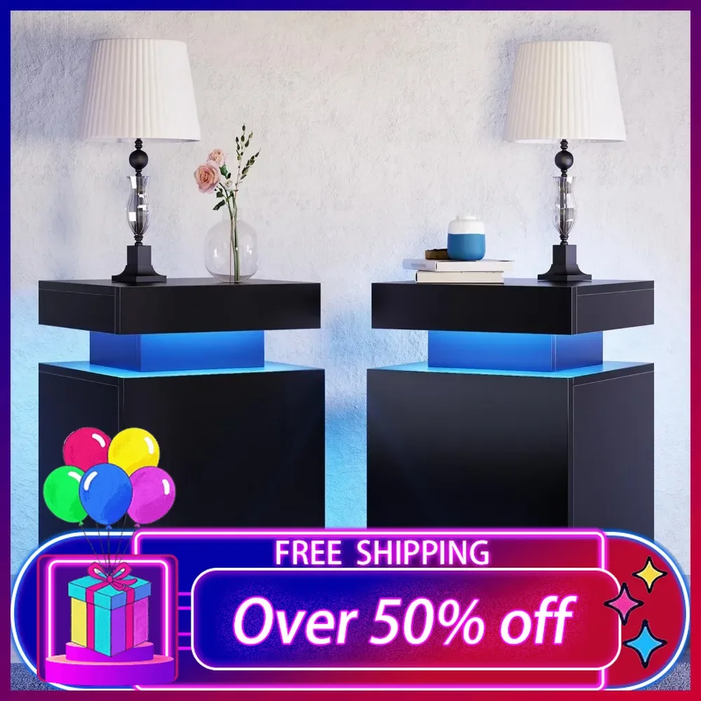 Nightstand Set of 2 with LED Lights,Night Stand with Storage Cabinet for Bedroom,Bedside Table with LED, Black
Nightstand Set of 2 with LED Lights,Night Stand with Storage Cabinet for Bedroom,Bedside Table with LED, Black