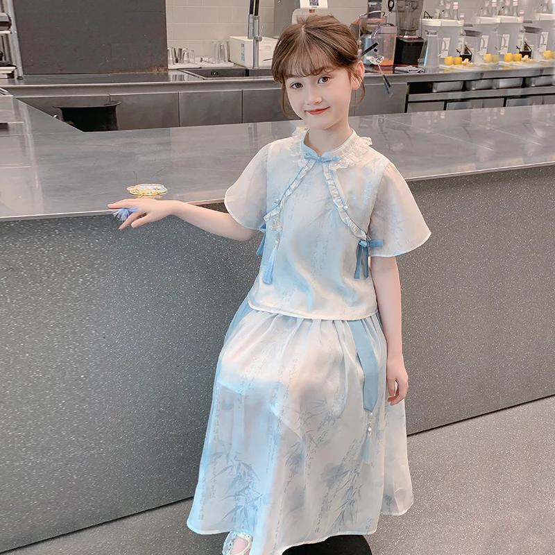 Girls Hanfu Summer Dress Chinese Style Set Children Skirt Big Kids Summer Outfit Striped Pattern Elastic Waist Skirt 2025 New
Girls Hanfu Summer Dress Chinese Style Set Children Skirt Big Kids Summer Outfit Striped Pattern Elastic Waist Skirt 2025 New
