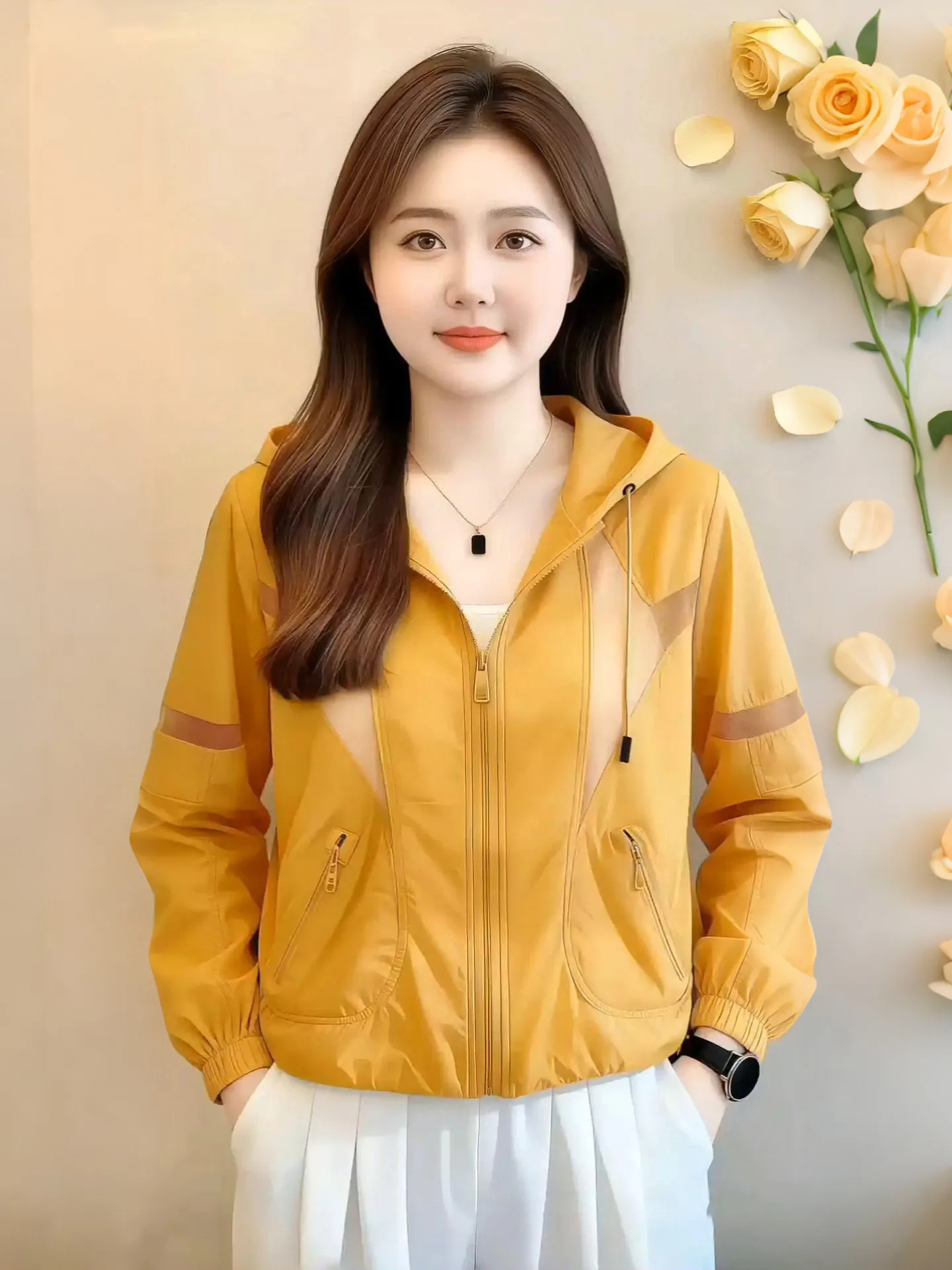 Korean Style Yellow Jacket Hooded Coat Versatile Summer Women's Fashionable Breathable Long Sleeve Zipper Closure Commute Win...
Korean Style Yellow Jacket Hooded Coat Versatile Summer Women's Fashionable Breathable Long Sleeve Zipper Closure Commute Win...